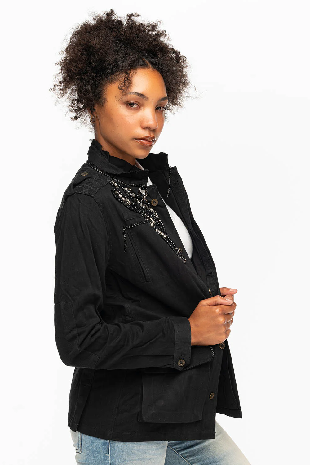 MILITARY JACKET WITH CRYSTALS IN BLACK - Image 2