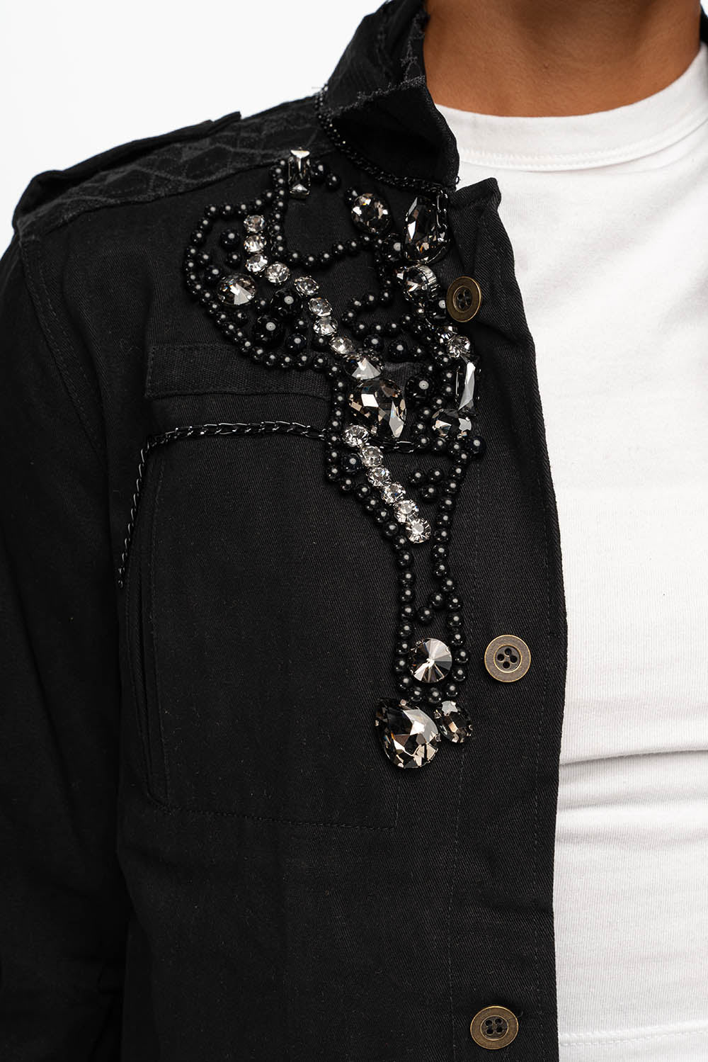 MILITARY JACKET WITH CRYSTALS IN BLACK - Image 6