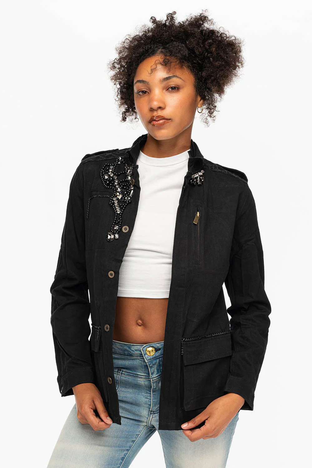 MILITARY JACKET WITH CRYSTALS IN BLACK - Image 7
