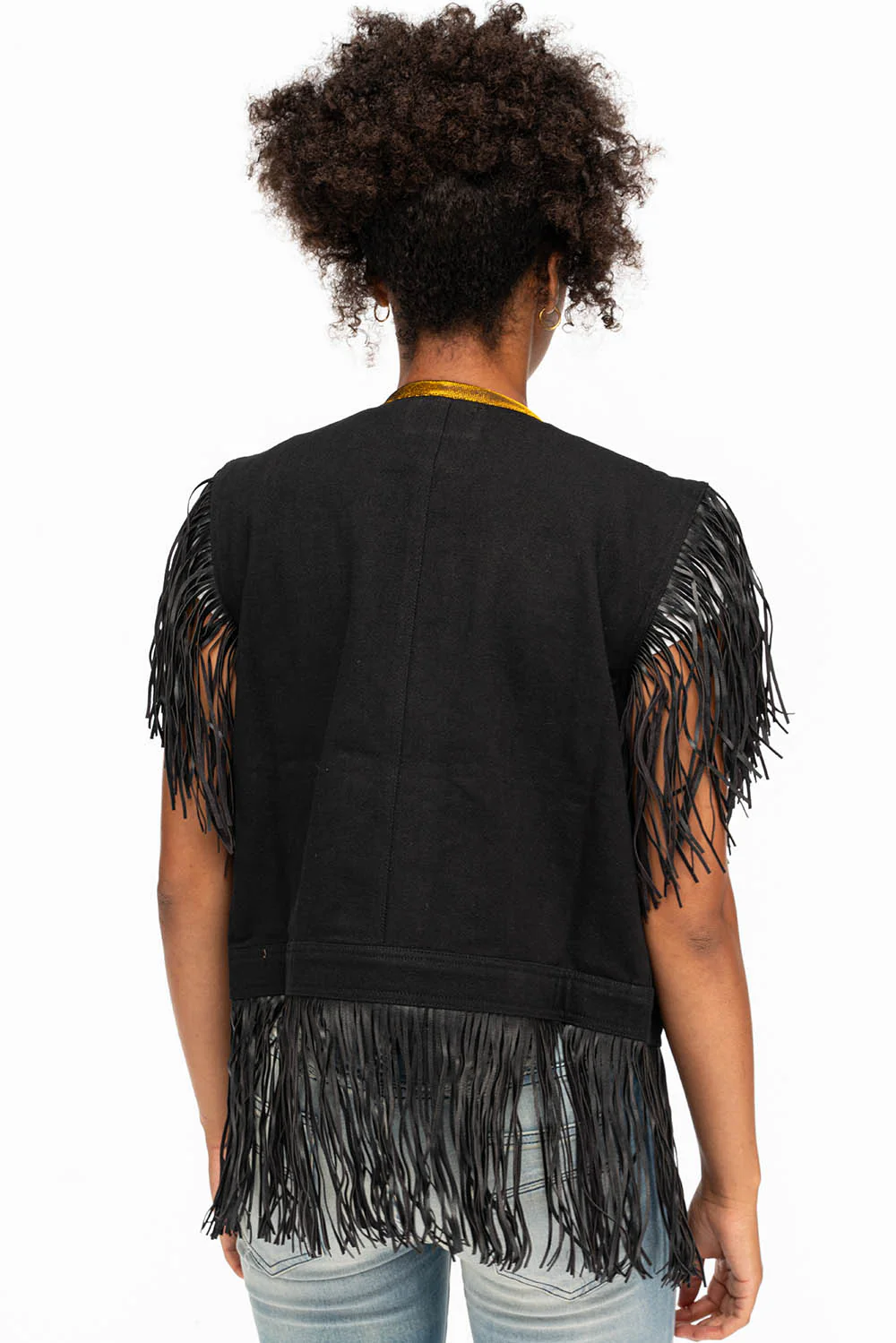 WOMENS STUDDED FRINGE VEST IN BLACK - Image 5