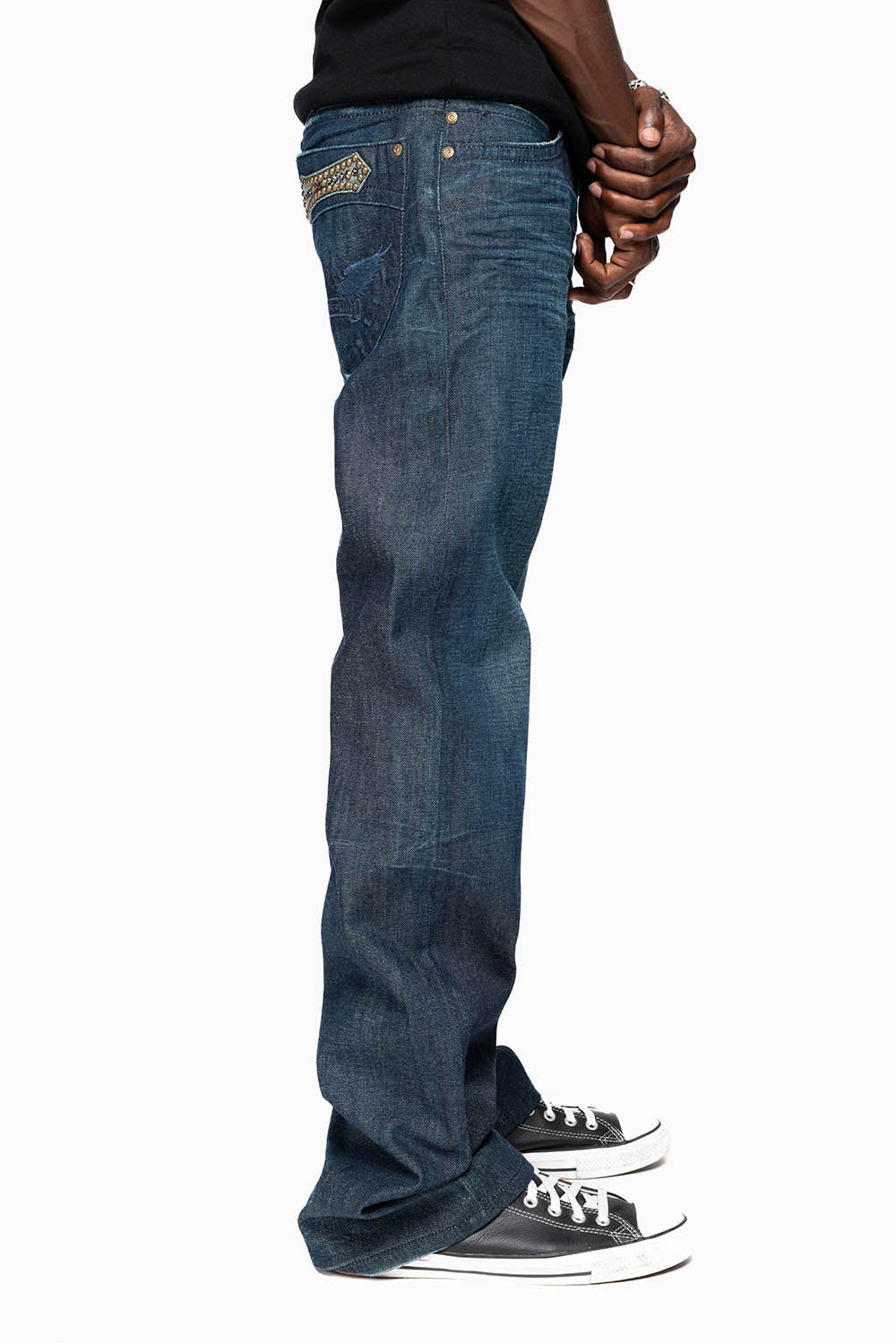 AMERICAN BEAUTY BOOT CUT JEAN  IN VINTAGE DARK WITH EMBROIDERED WING LOGO AND EMBELISHMENT ON BACK POCKETS - Image 5