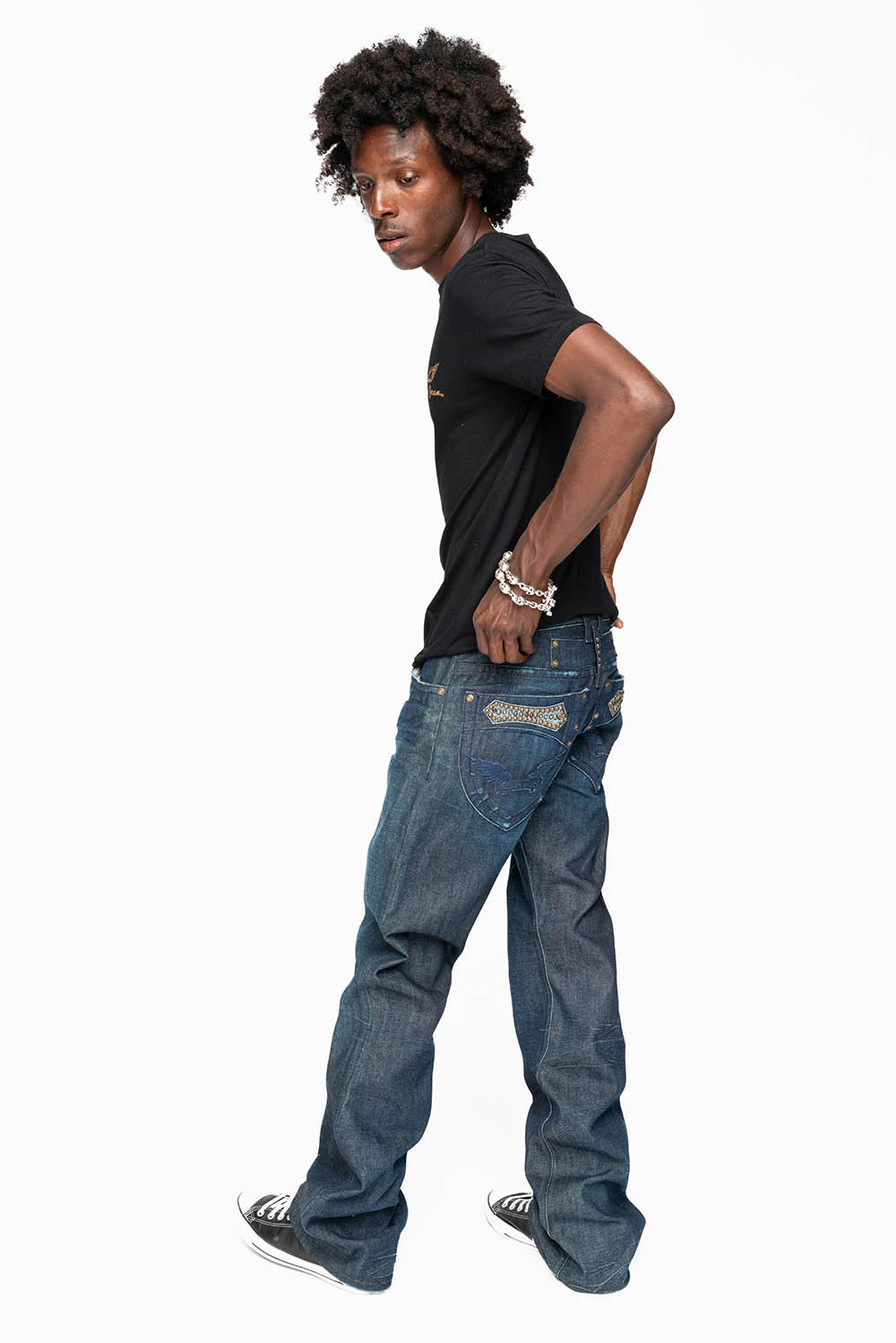 AMERICAN BEAUTY BOOT CUT JEAN  IN VINTAGE DARK WITH EMBROIDERED WING LOGO AND EMBELISHMENT ON BACK POCKETS - Image 7
