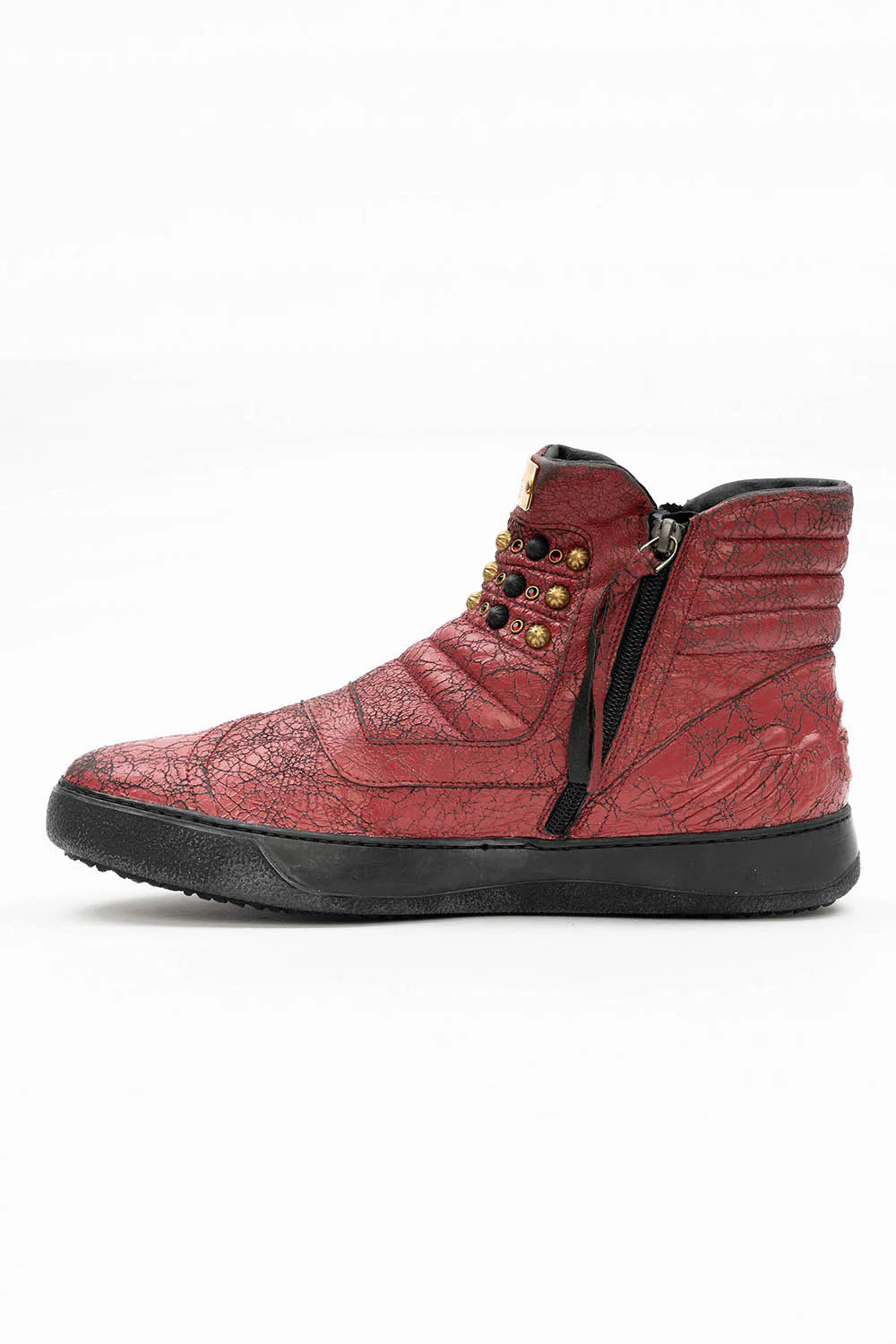 MENS BIKER SHOES IN CRACKLED RED WITH CRYSTALS - Image 3