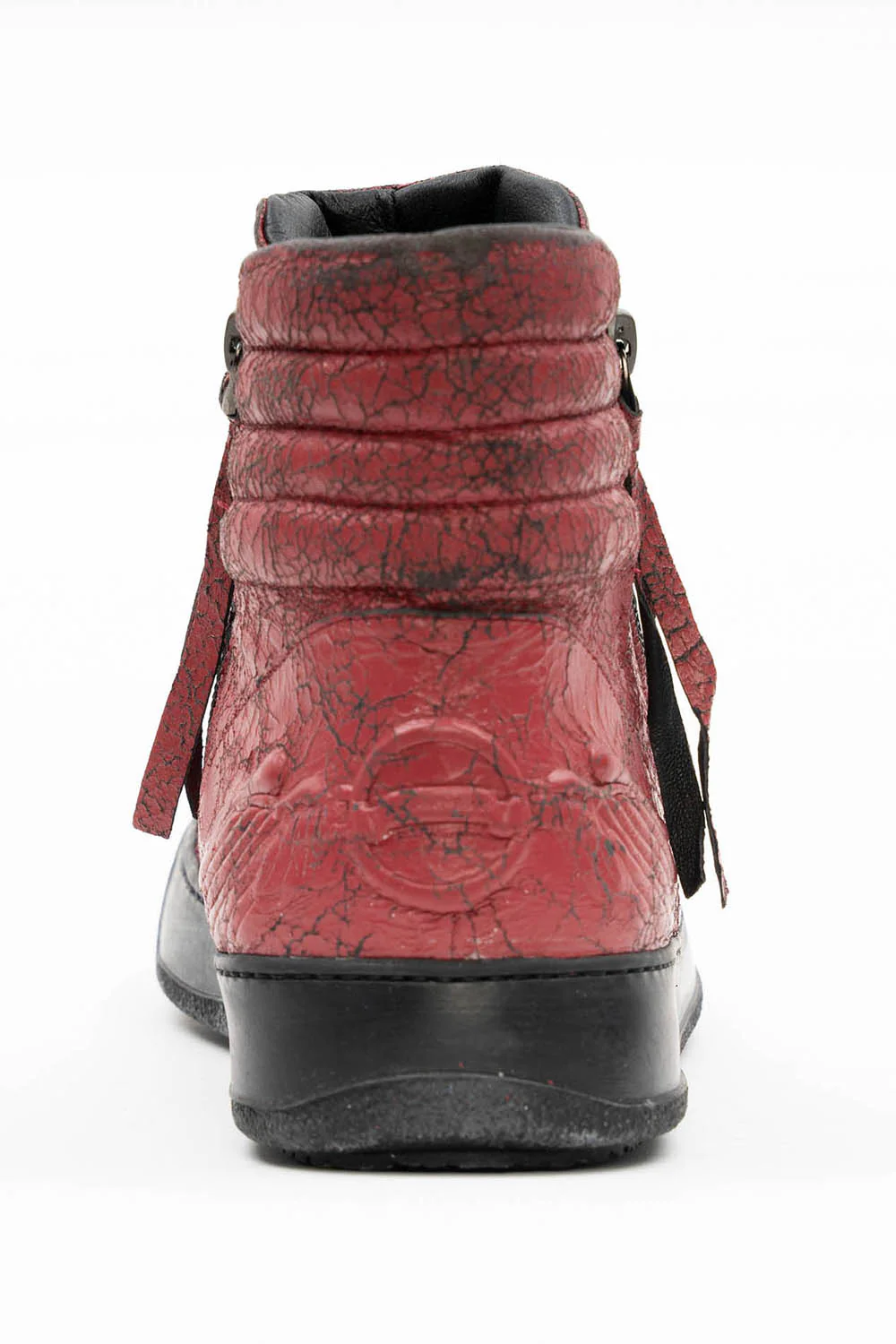 MENS BIKER SHOES IN CRACKLED RED WITH CRYSTALS - Image 4