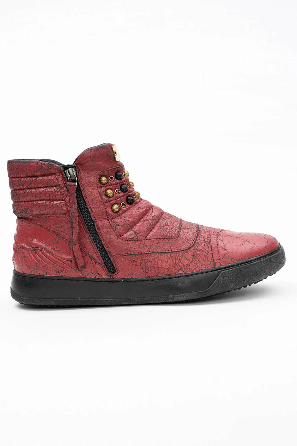 MENS BIKER SHOES IN CRACKLED RED WITH CRYSTALS - Image 5