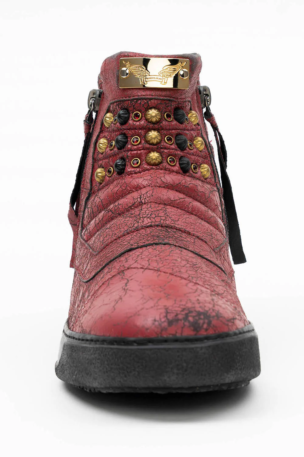 MENS BIKER SHOES IN CRACKLED RED WITH CRYSTALS - Image 6
