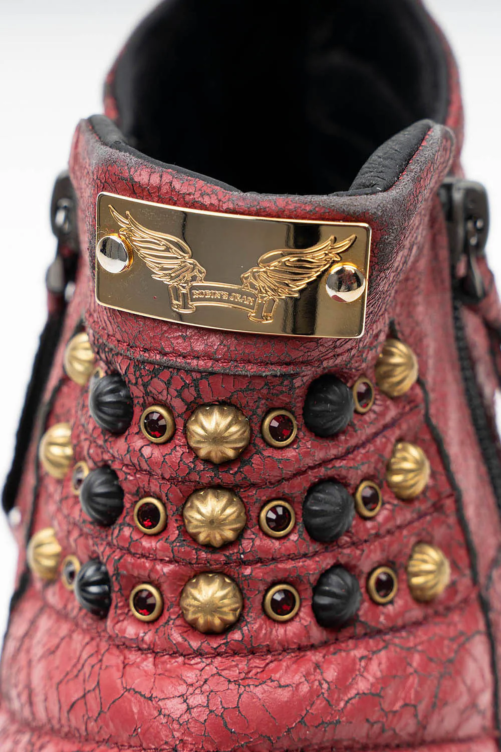 MENS BIKER SHOES IN CRACKLED RED WITH CRYSTALS - Image 7