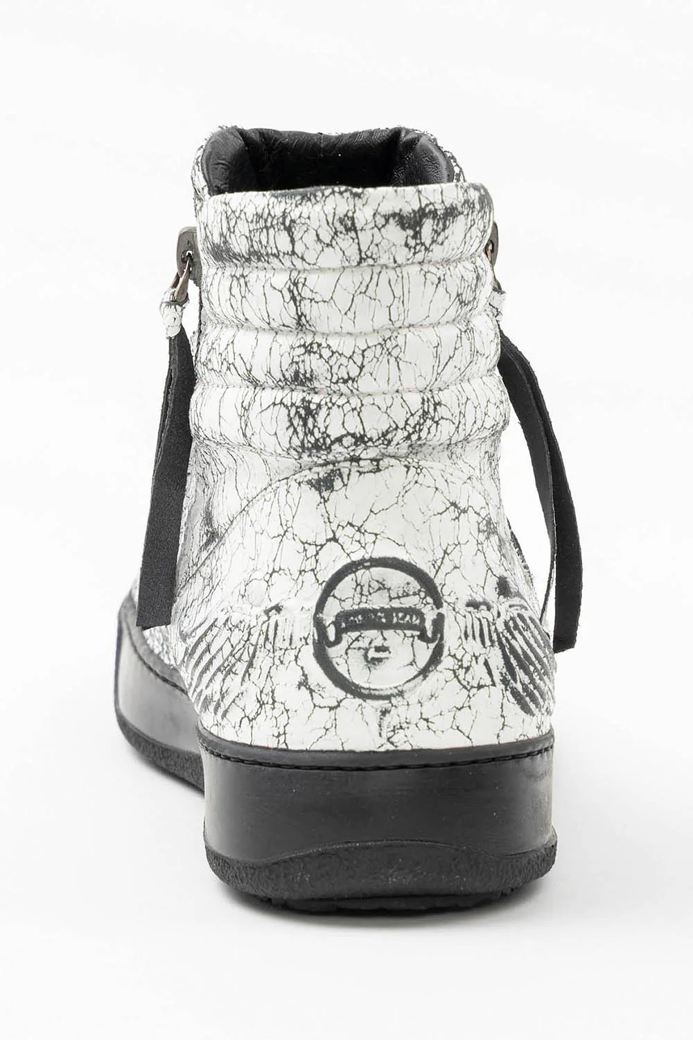 MENS MID TOP BIKER SHOES IN CRACKLED WHITE LEATHER WITH CRYSTALS AND STUDS - Image 5