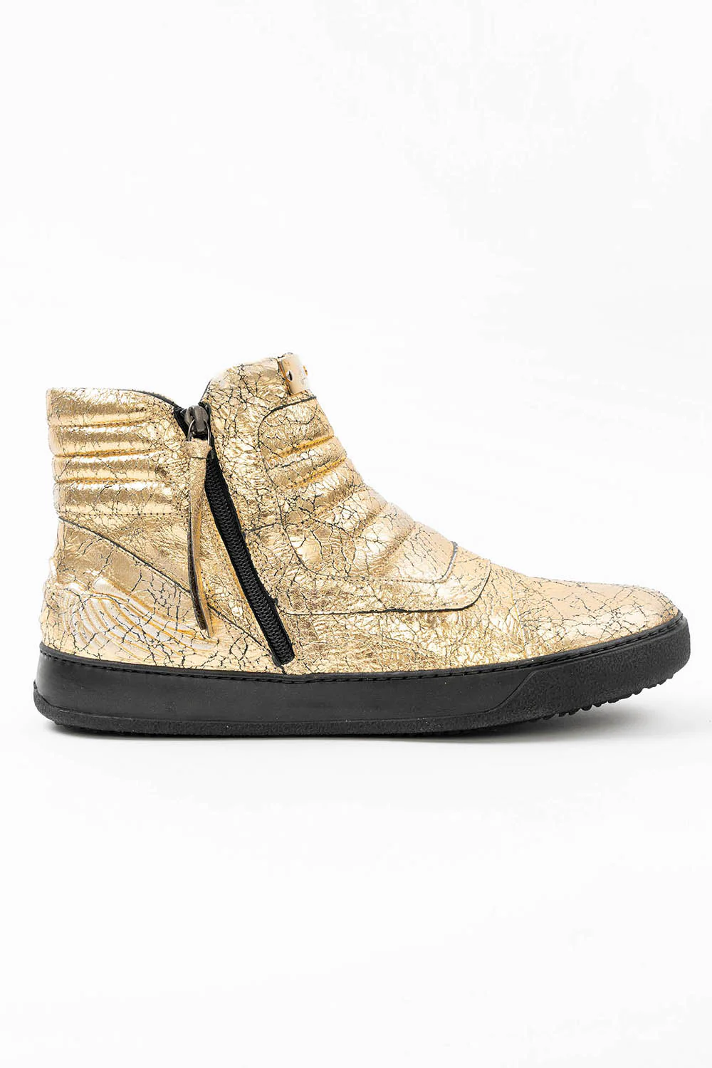 MENS MID TOP BIKER SHOES IN CRACKLED GOLD - Image 3