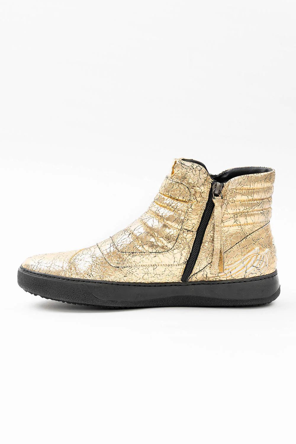 MENS MID TOP BIKER SHOES IN CRACKLED GOLD - Image 5