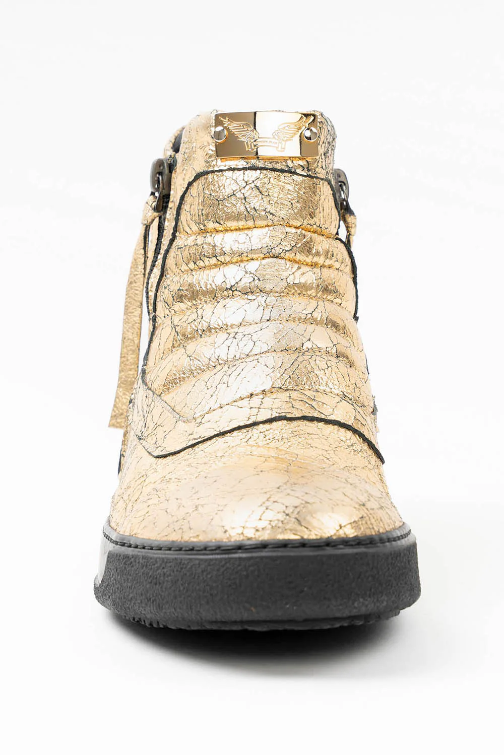 MENS MID TOP BIKER SHOES IN CRACKLED GOLD - Image 6