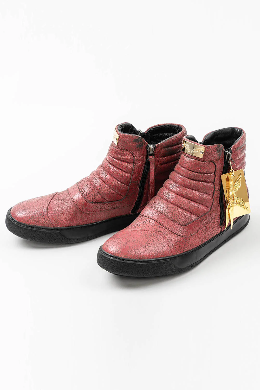 MENS MID TOP BIKER SHOES IN CRACKLED RED - Image 2