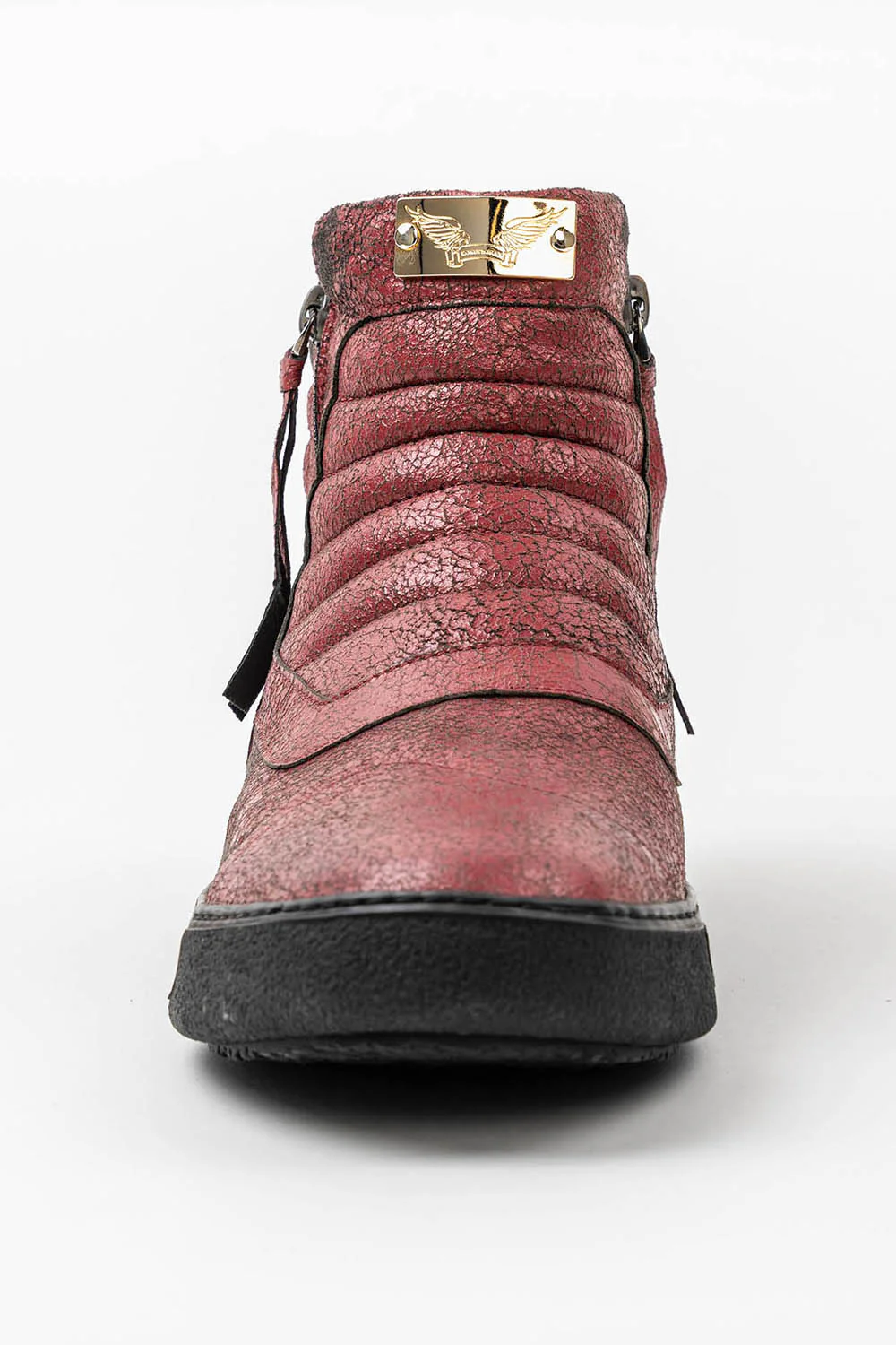 MENS MID TOP BIKER SHOES IN CRACKLED RED - Image 3