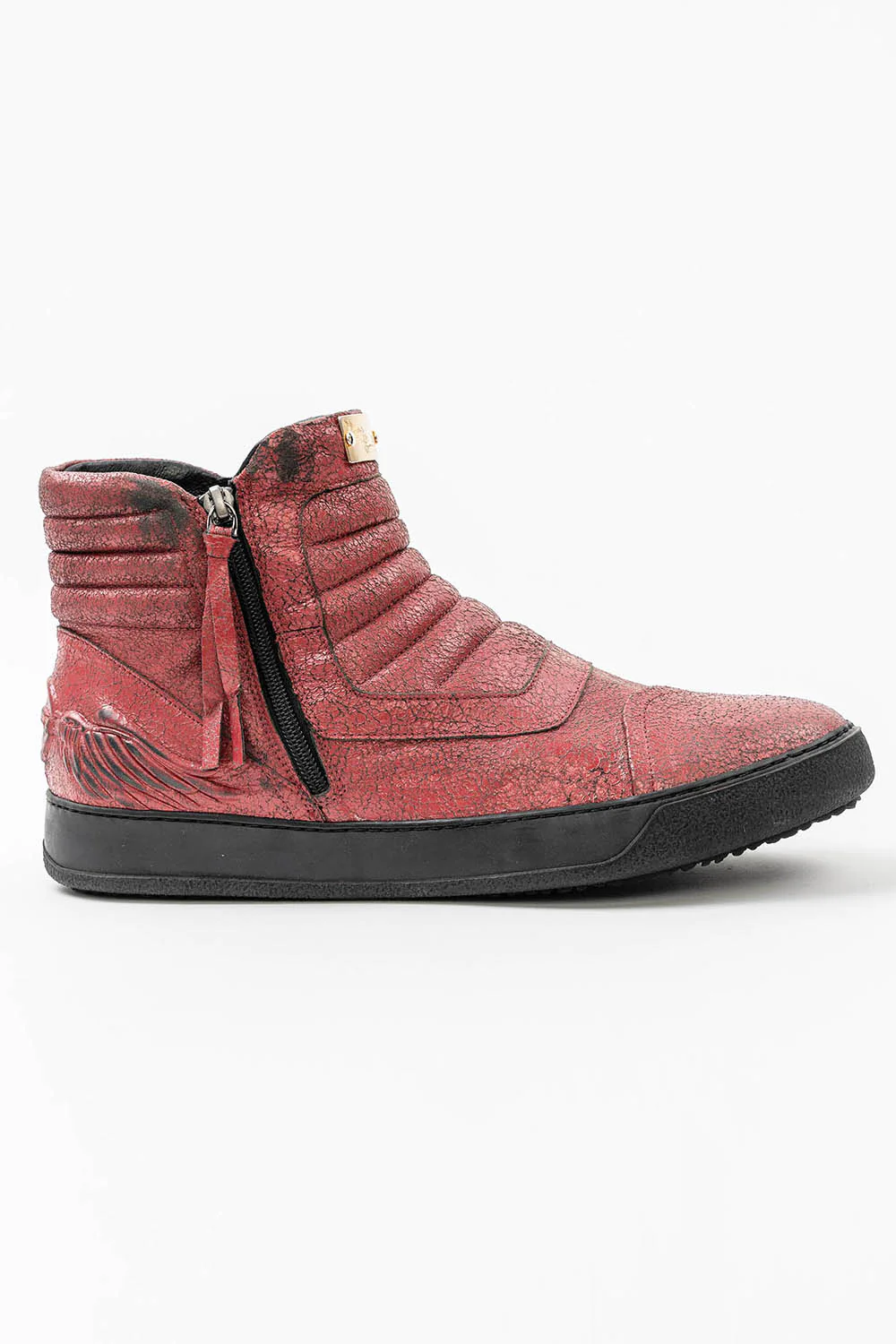 MENS MID TOP BIKER SHOES IN CRACKLED RED - Image 4