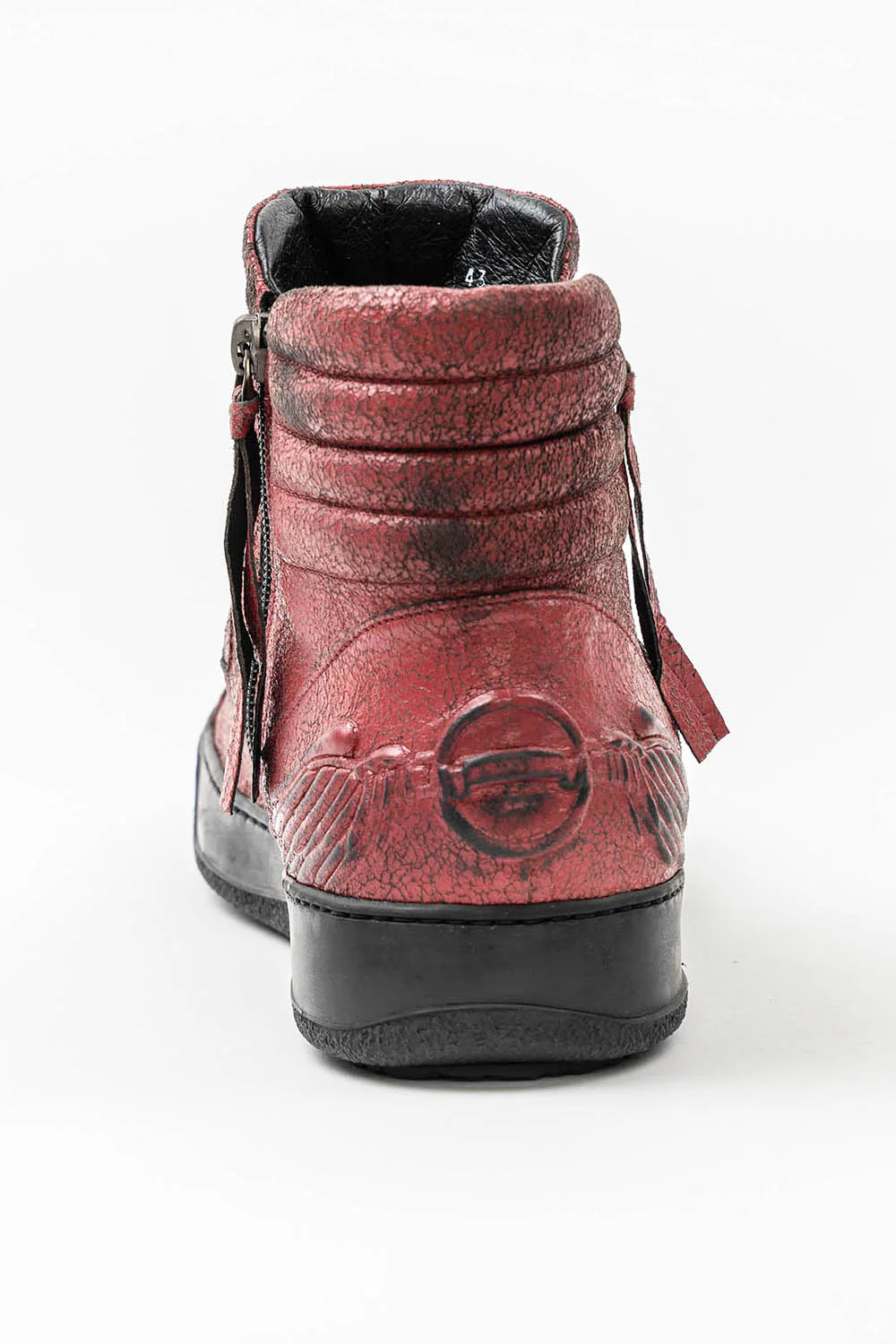 MENS MID TOP BIKER SHOES IN CRACKLED RED - Image 5