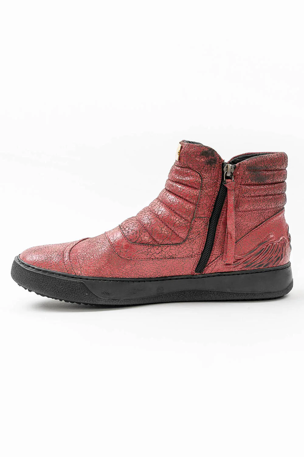 MENS MID TOP BIKER SHOES IN CRACKLED RED - Image 6