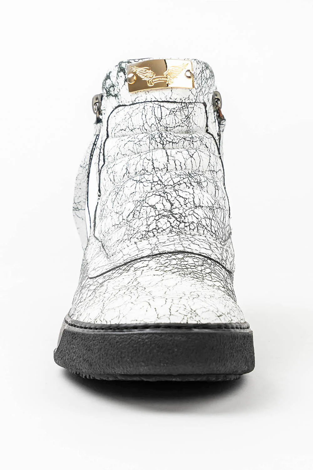 MENS MID TOP BIKER SHOES IN CRACKLED WHITE - Image 3