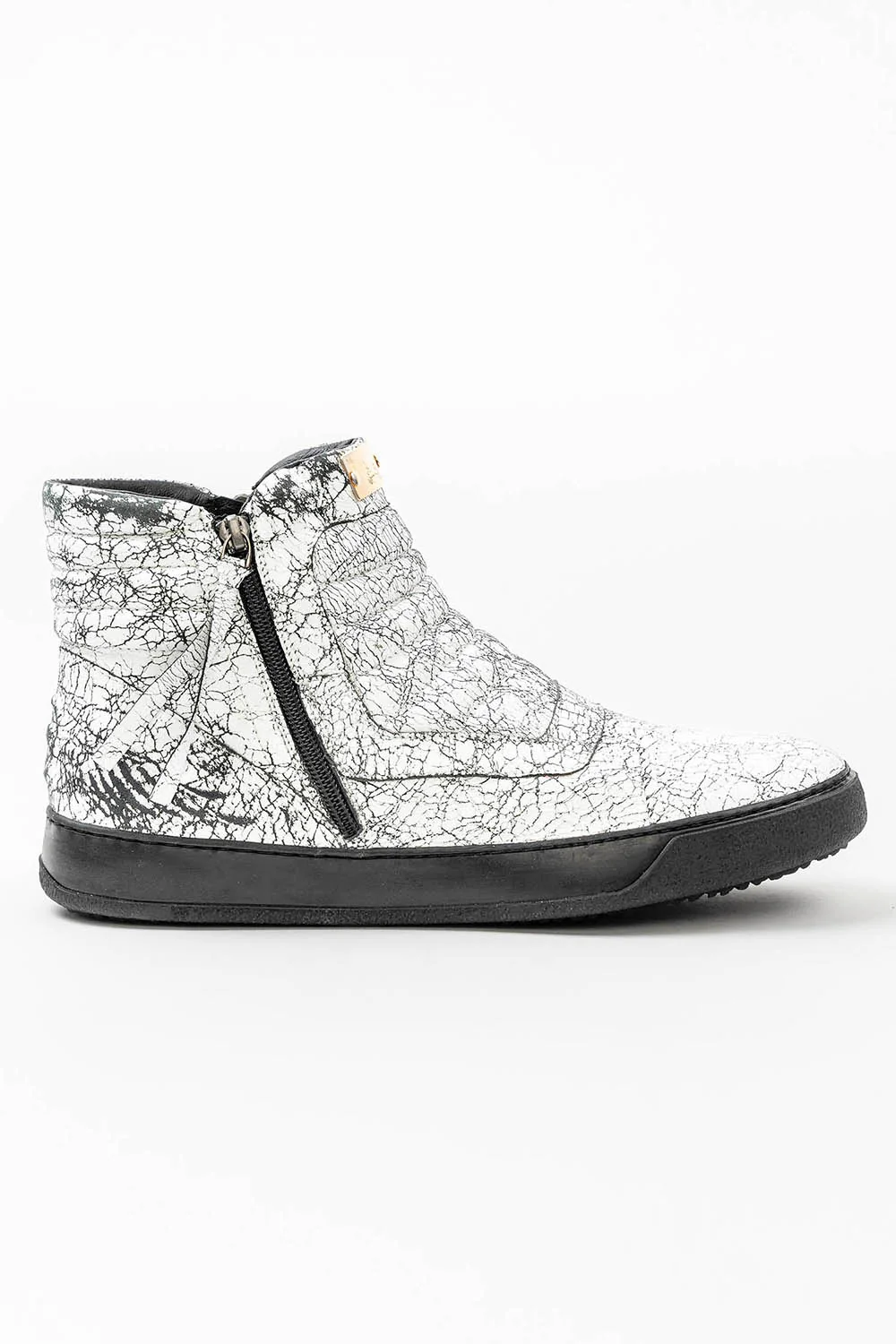 MENS MID TOP BIKER SHOES IN CRACKLED WHITE - Image 4