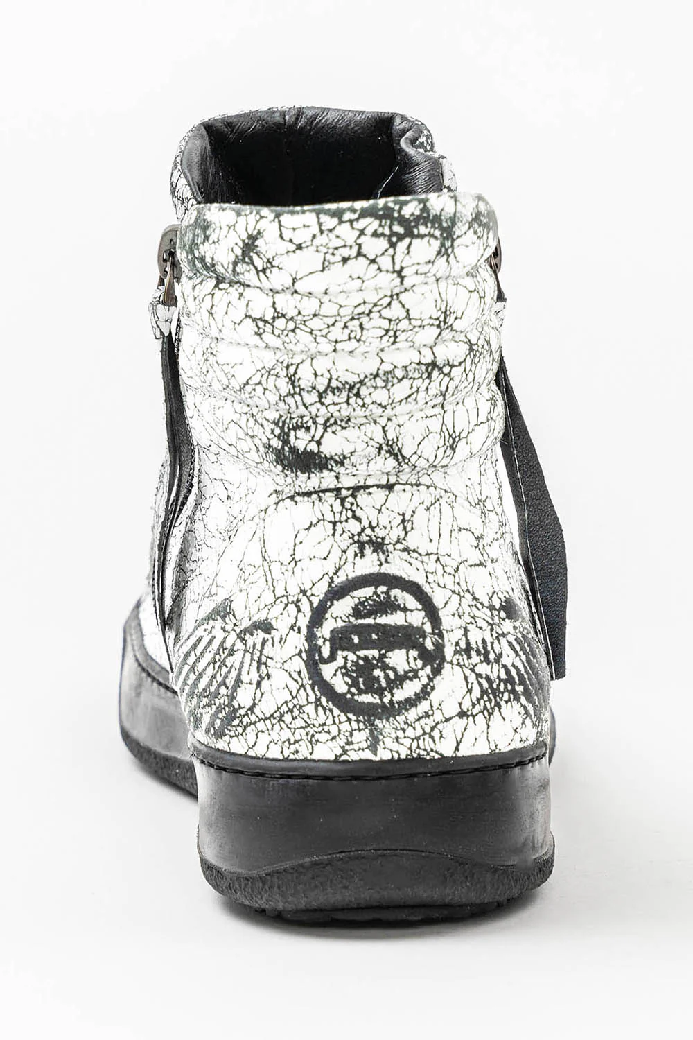 MENS MID TOP BIKER SHOES IN CRACKLED WHITE - Image 5