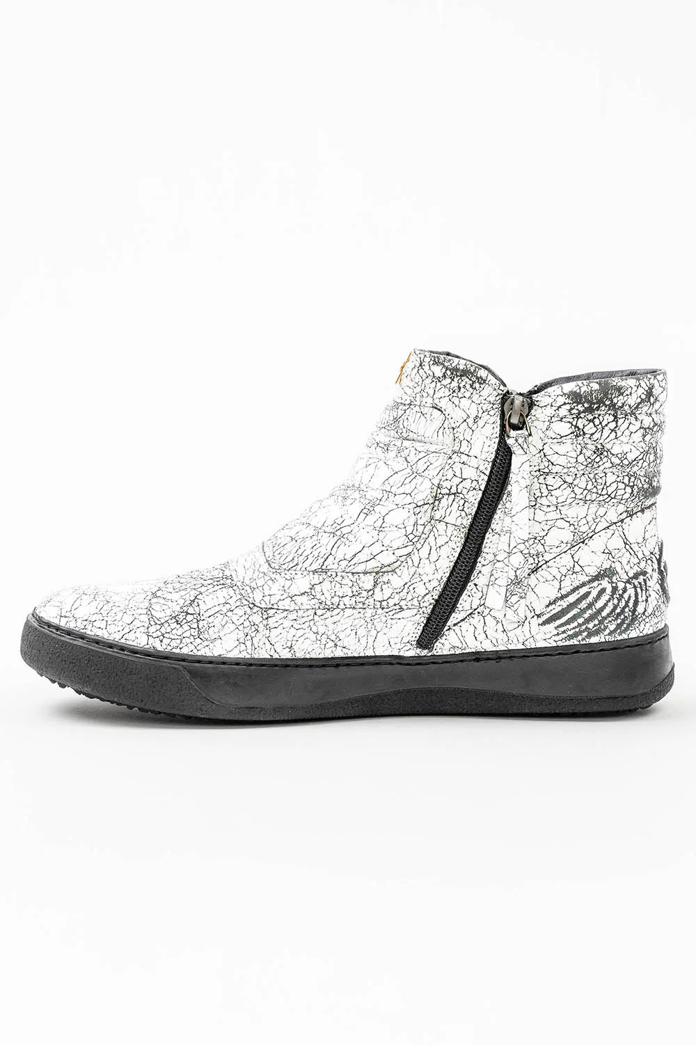 MENS MID TOP BIKER SHOES IN CRACKLED WHITE - Image 6