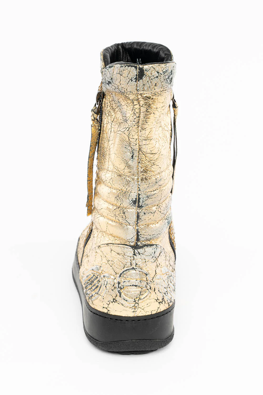 MENS HIGH TOP BIKER SHOES IN CRACKLED GOLD LEATHER WITH CRYSTAL EMBELLISHMENT DEFINITION - Image 8