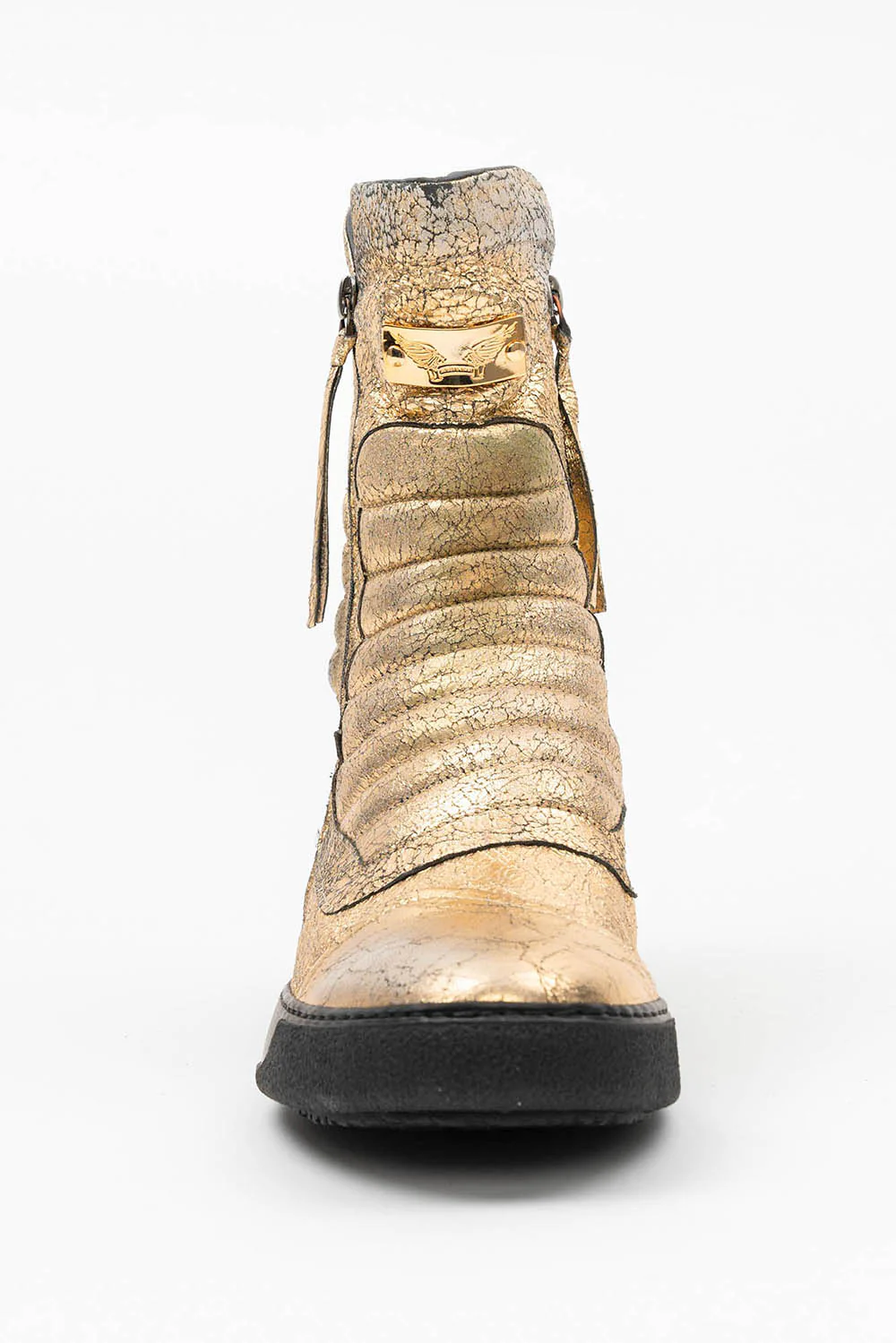 MENS HIGH TOP BIKER SHOES IN CRACKLED GOLD - Image 3
