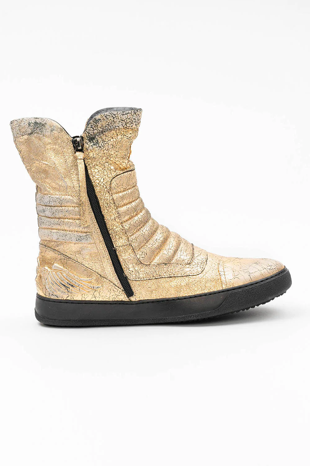 MENS HIGH TOP BIKER SHOES IN CRACKLED GOLD - Image 4