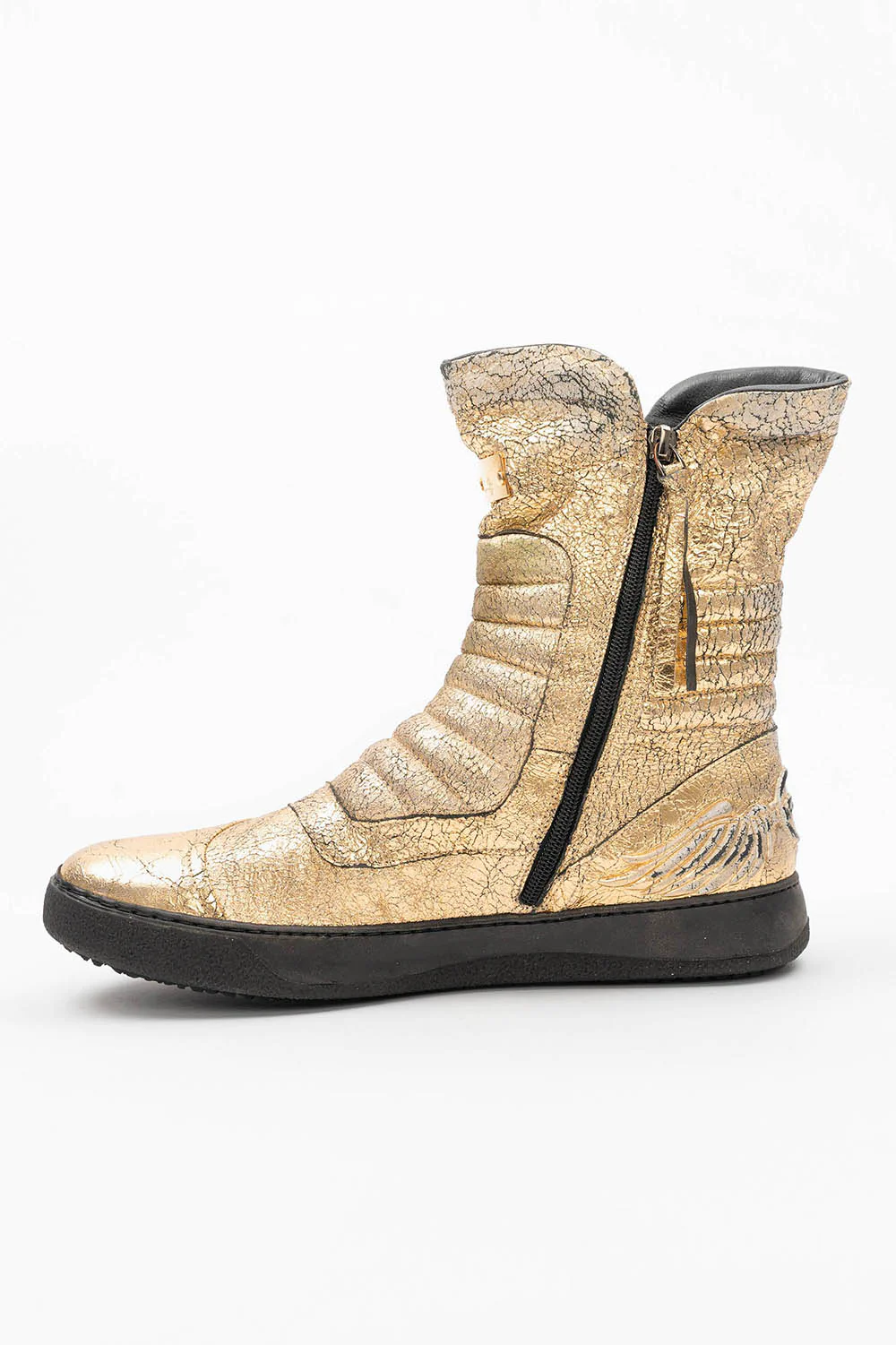 MENS HIGH TOP BIKER SHOES IN CRACKLED GOLD - Image 5