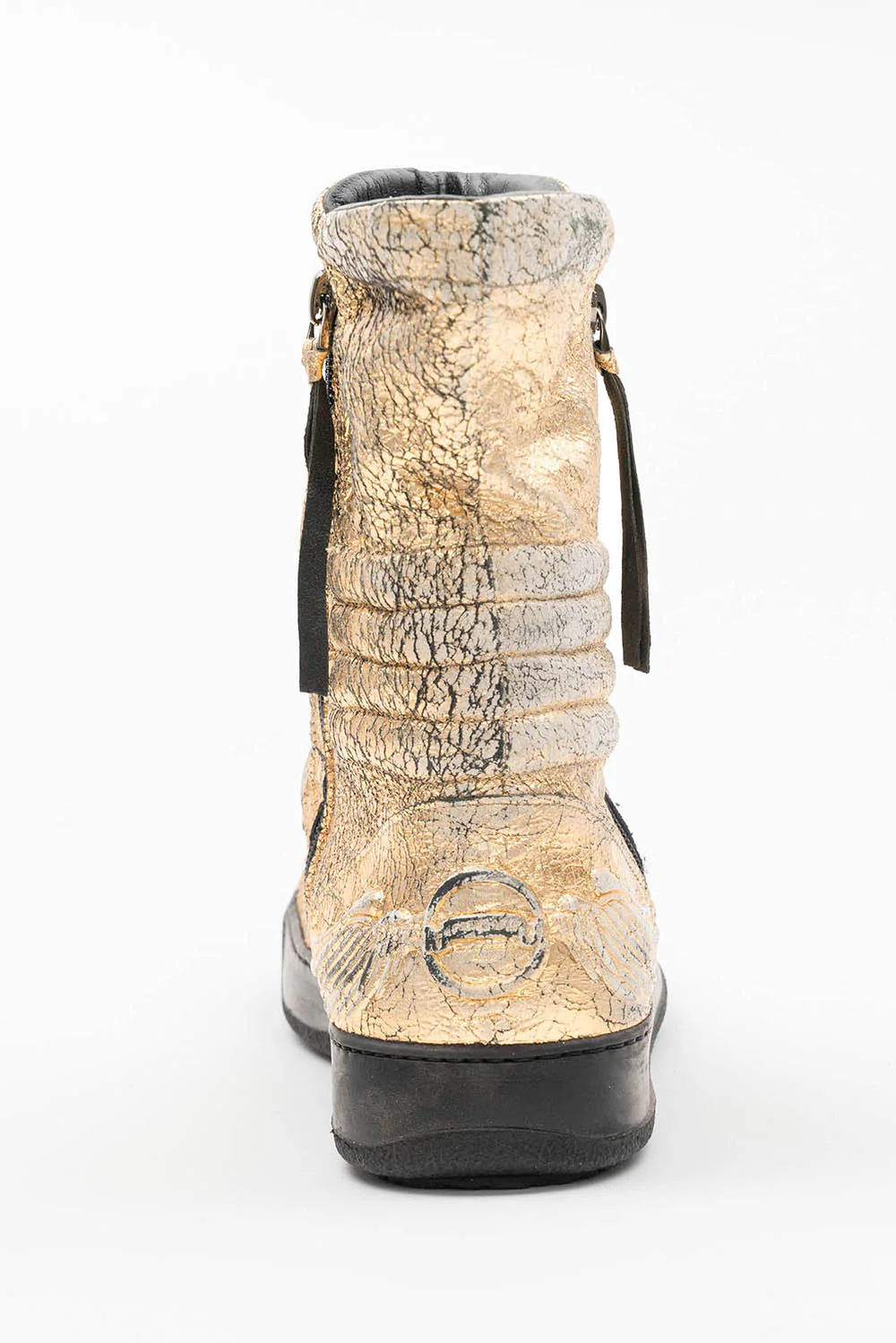 MENS HIGH TOP BIKER SHOES IN CRACKLED GOLD - Image 6
