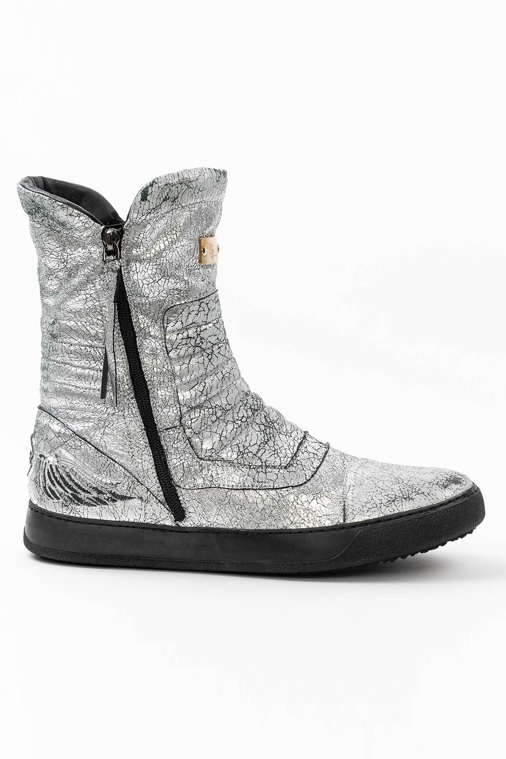 MENS HIGH TOP BIKER SHOES IN CRACKLED SILVER - Image 4