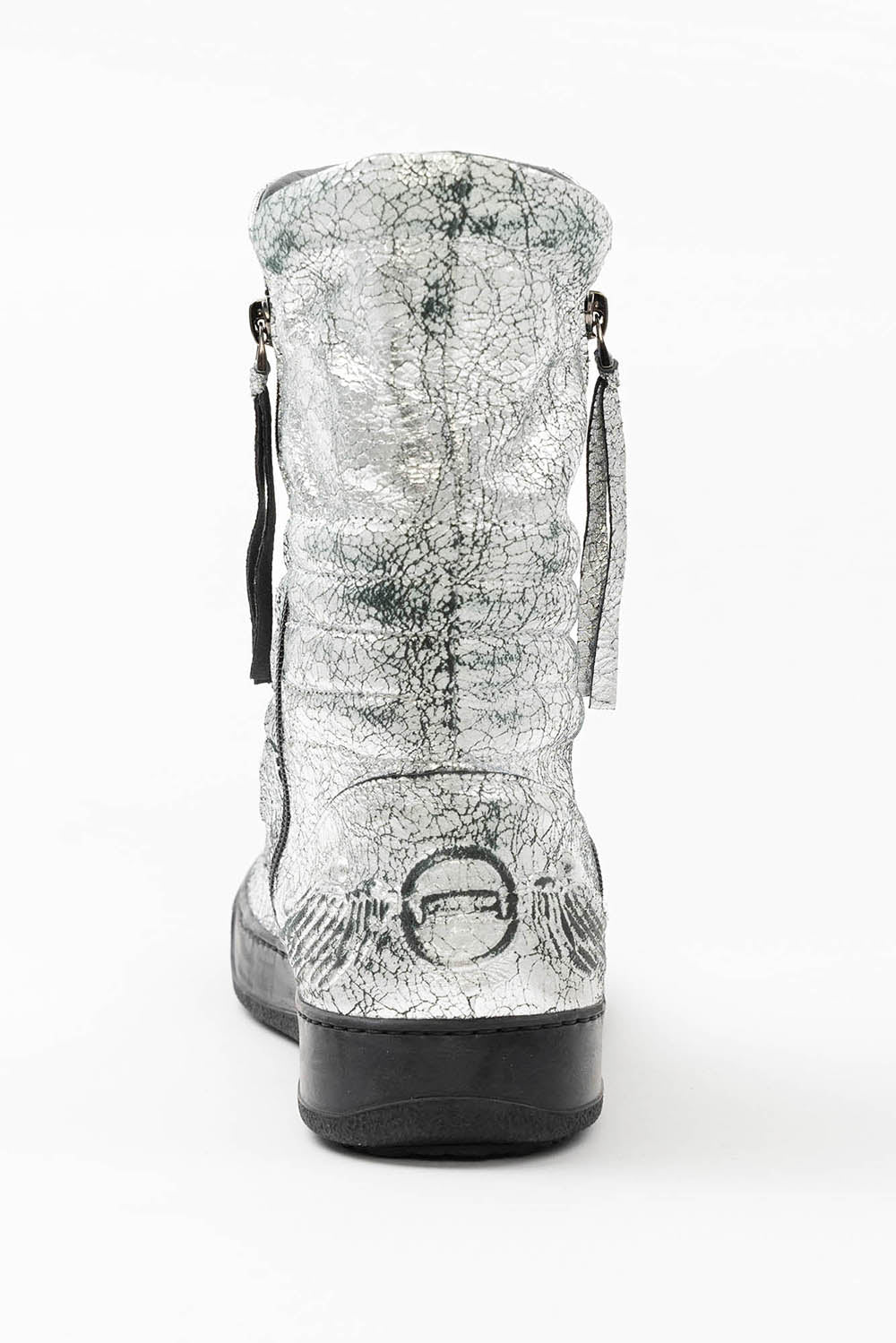 MENS HIGH TOP BIKER SHOES IN CRACKLED SILVER - Image 6