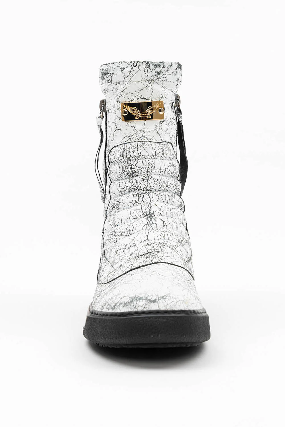 MENS HIGH TOP BIKER SHOES IN CRACKLED WHITE - Image 3