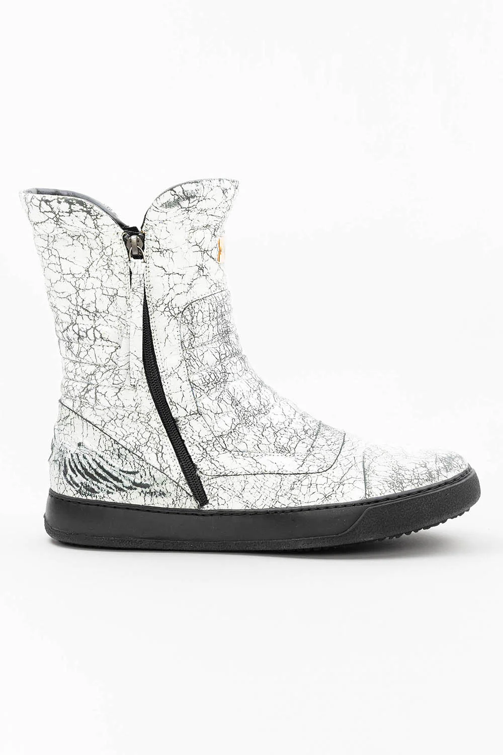 MENS HIGH TOP BIKER SHOES IN CRACKLED WHITE - Image 4
