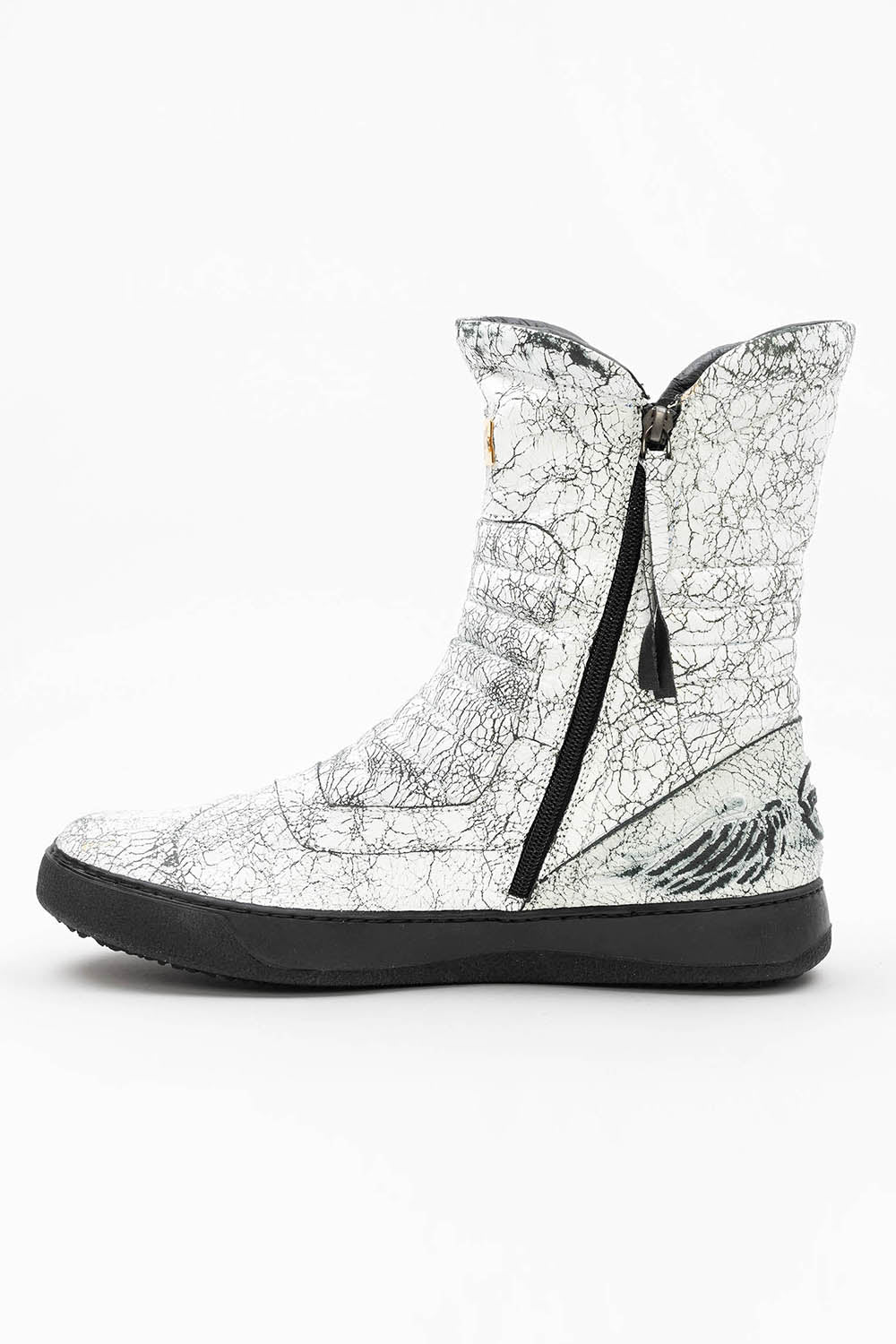 MENS HIGH TOP BIKER SHOES IN CRACKLED WHITE - Image 5