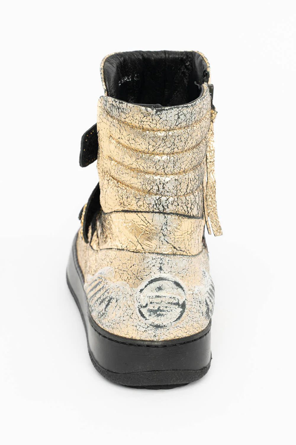 MENS HIGH TOP VELCRO SHOES IN CRACKLED GOLD LEATHER WITH CRYSTAL EMBELLISHMENT - Image 6