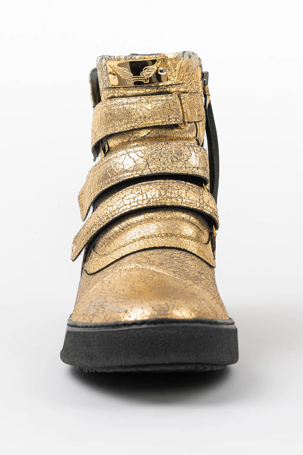 MENS HIGH TOP VELCRO  SHOES IN CRACKLED GOLD - Image 3