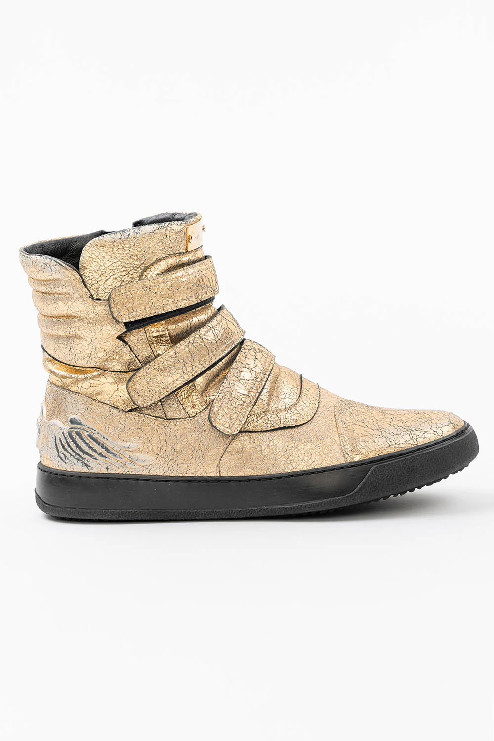 MENS HIGH TOP VELCRO  SHOES IN CRACKLED GOLD - Image 4