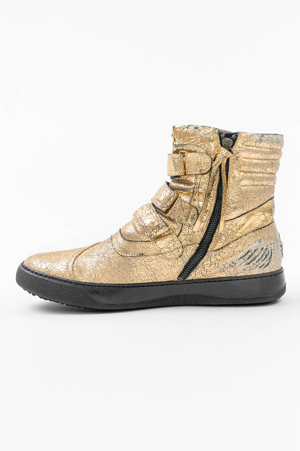 MENS HIGH TOP VELCRO  SHOES IN CRACKLED GOLD - Image 5