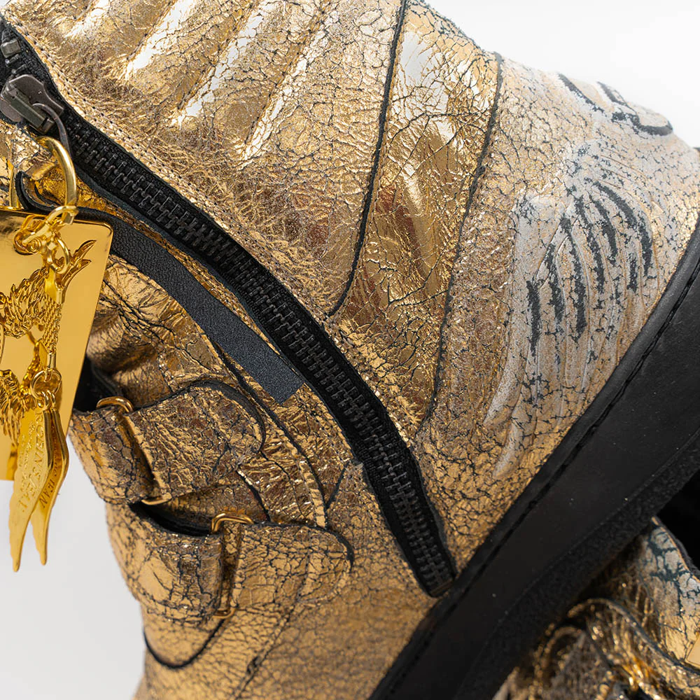 MENS HIGH TOP VELCRO  SHOES IN CRACKLED GOLD - Image 7