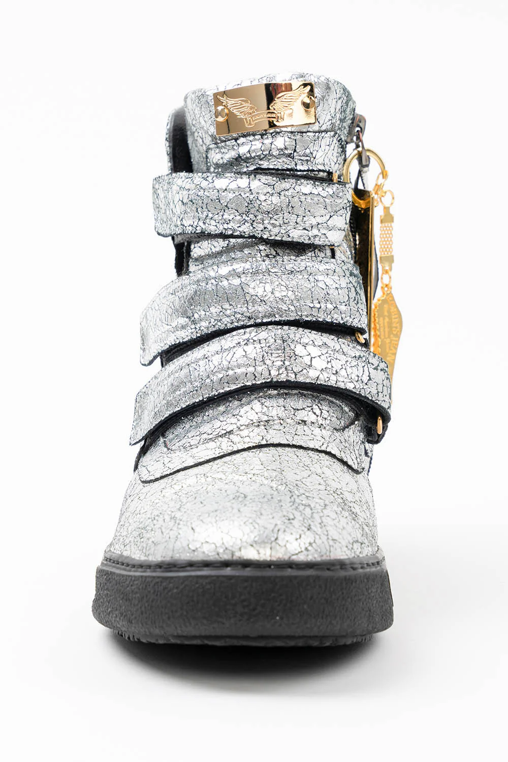 MENS HIGH TOP VELCRO  SHOES IN CRACKLED SILVER - Image 3