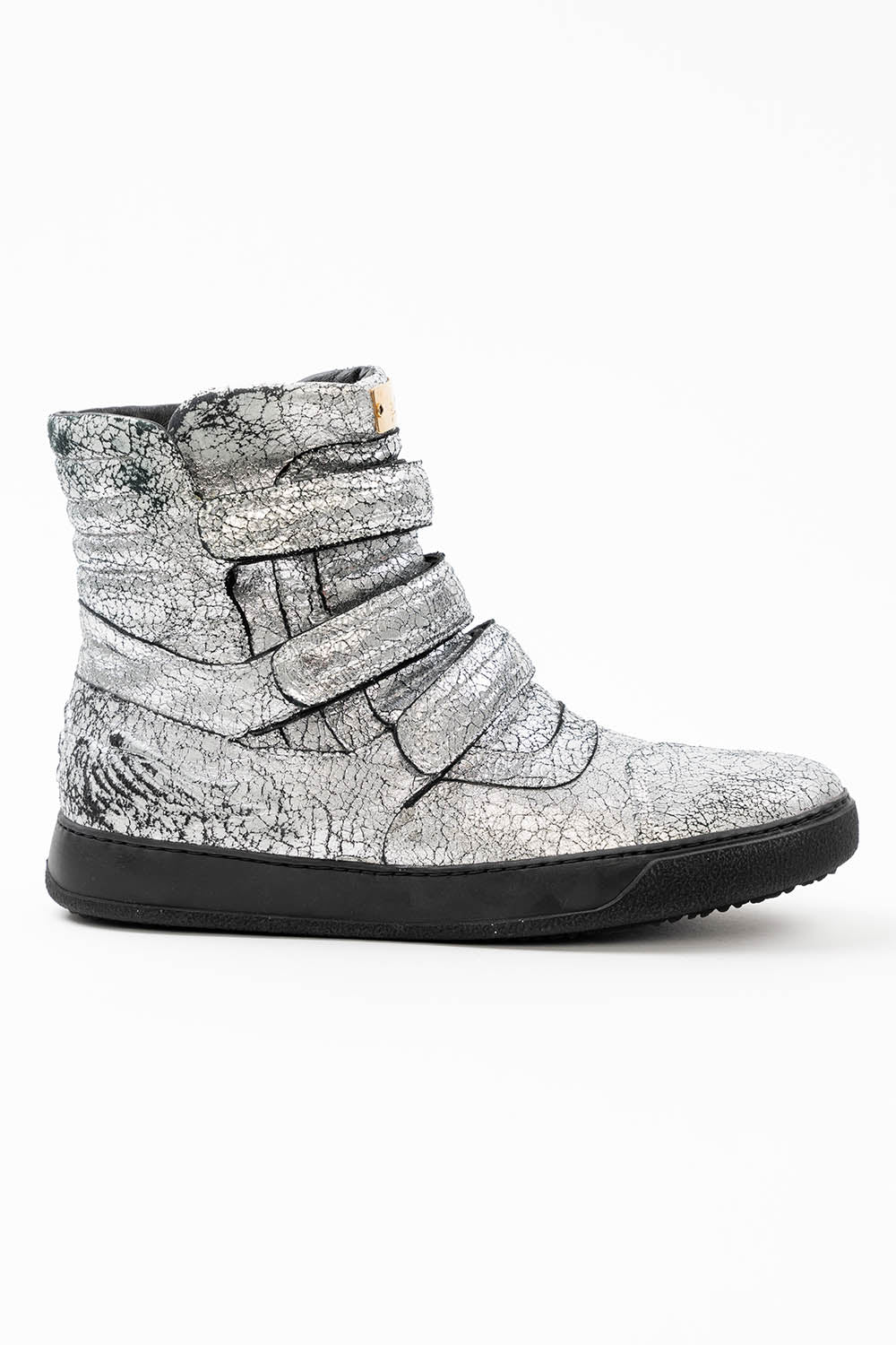 MENS HIGH TOP VELCRO  SHOES IN CRACKLED SILVER - Image 4