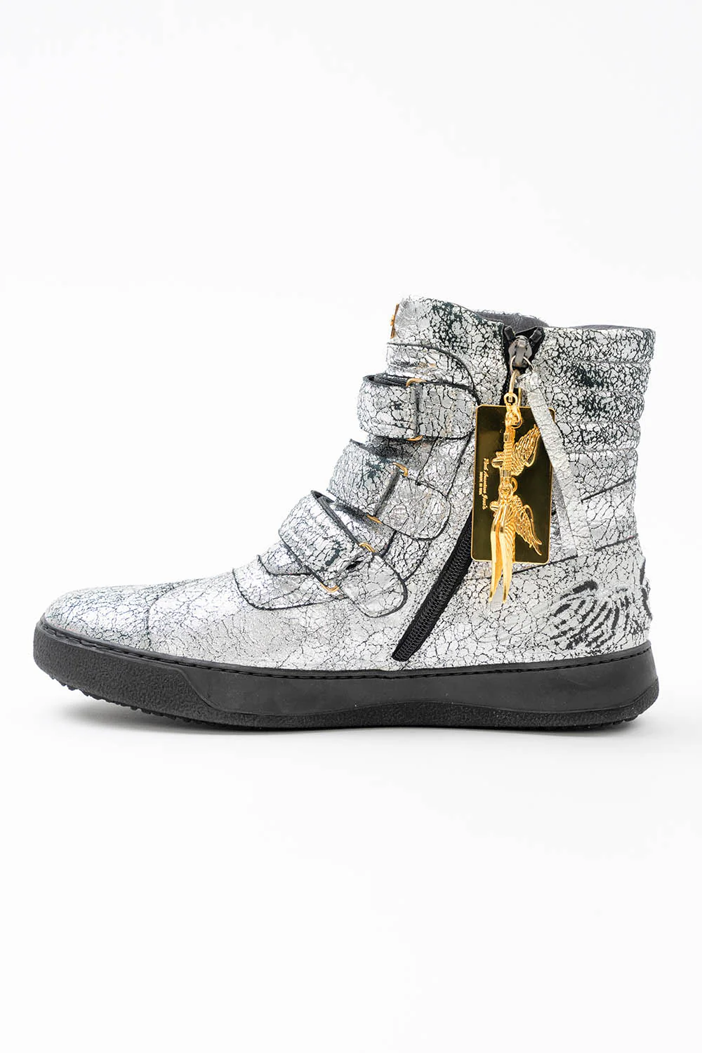 MENS HIGH TOP VELCRO  SHOES IN CRACKLED SILVER - Image 5