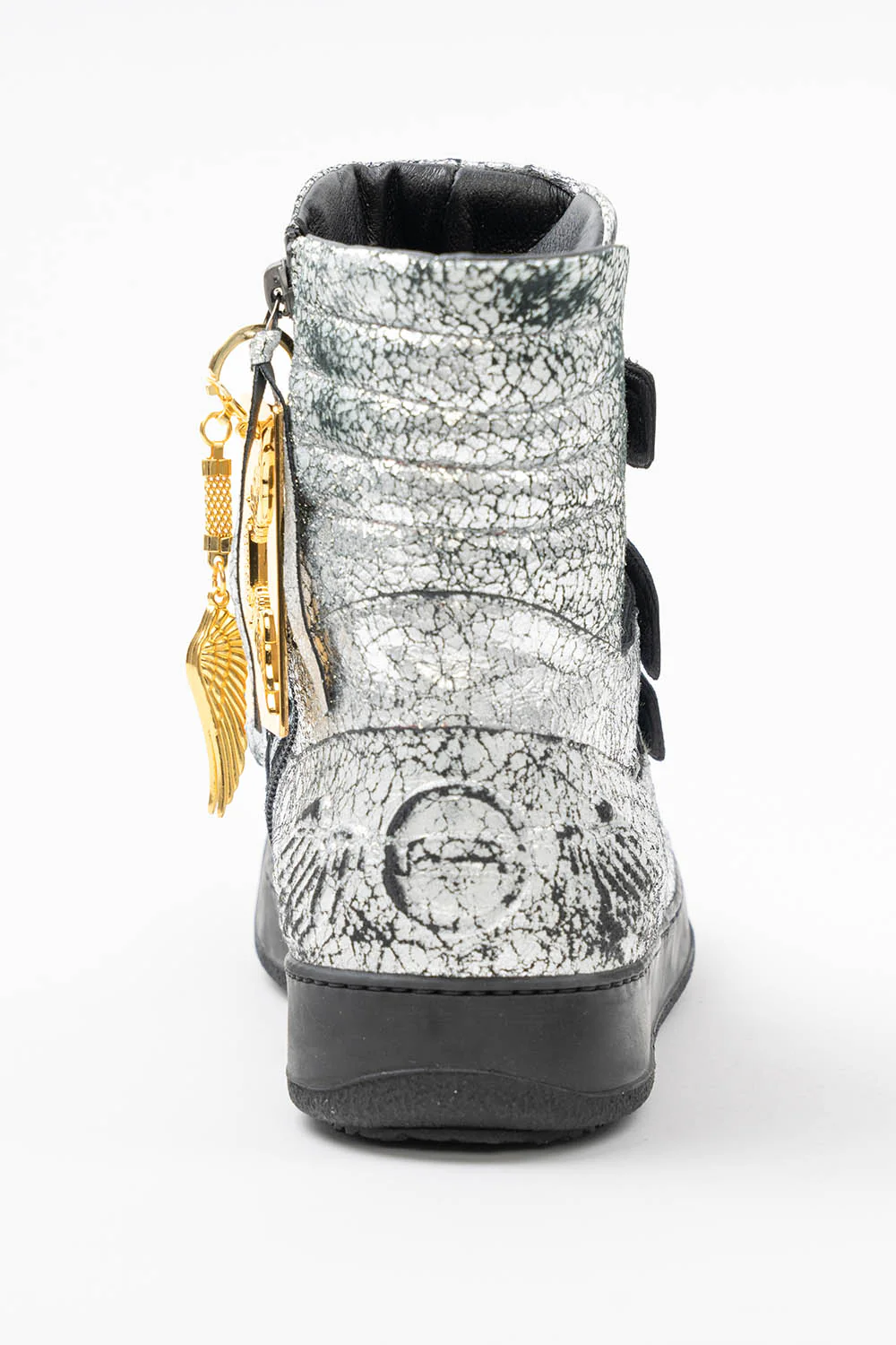 MENS HIGH TOP VELCRO  SHOES IN CRACKLED SILVER - Image 6