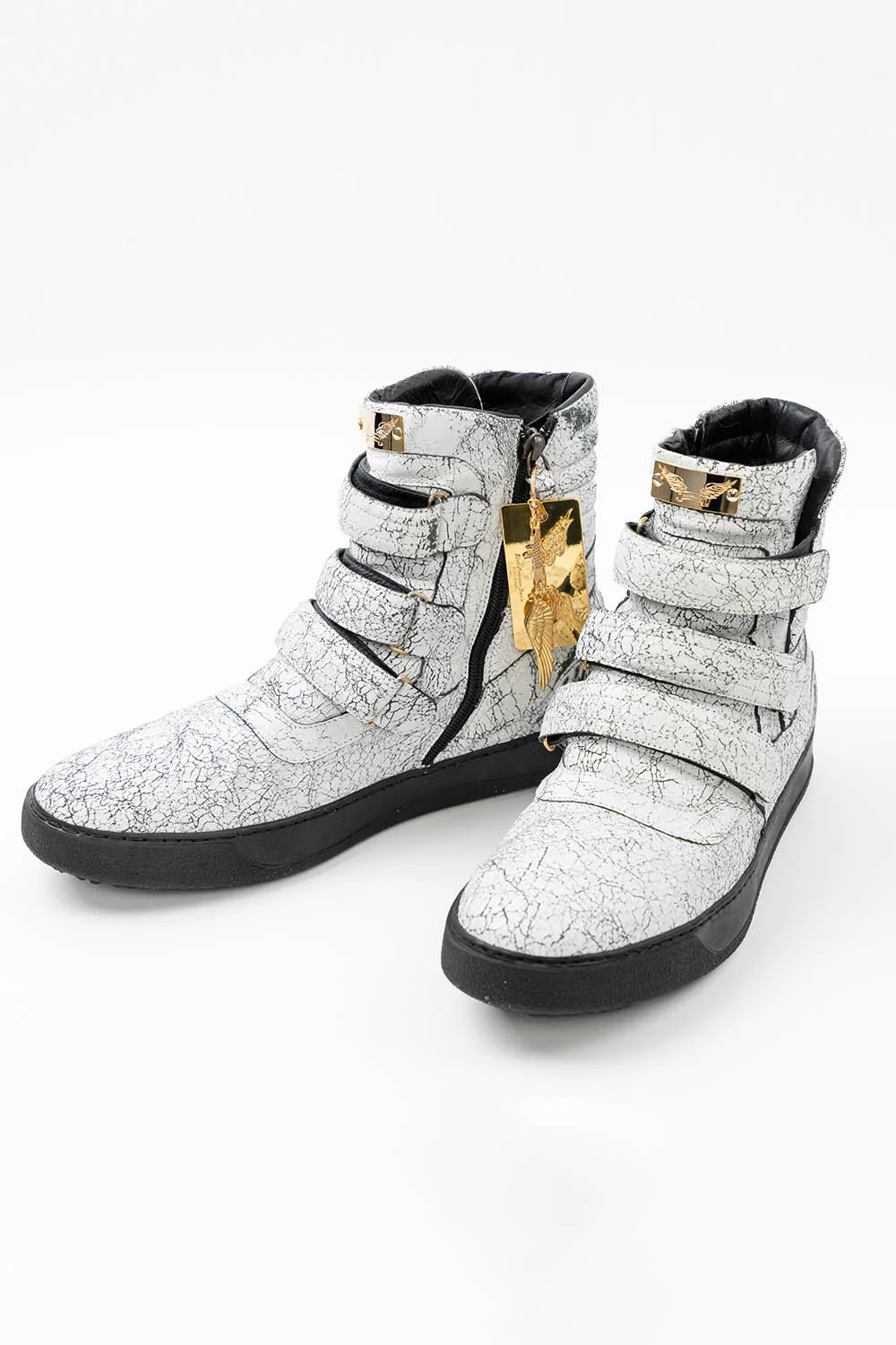 MENS HIGH TOP VELCRO  SHOES IN CRACKLED WHITE - Image 2