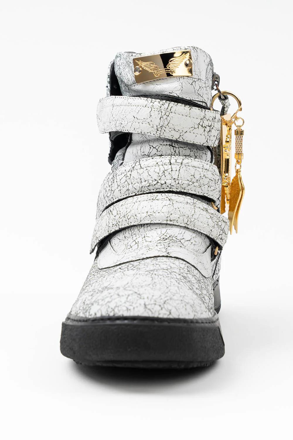 MENS HIGH TOP VELCRO  SHOES IN CRACKLED WHITE - Image 3