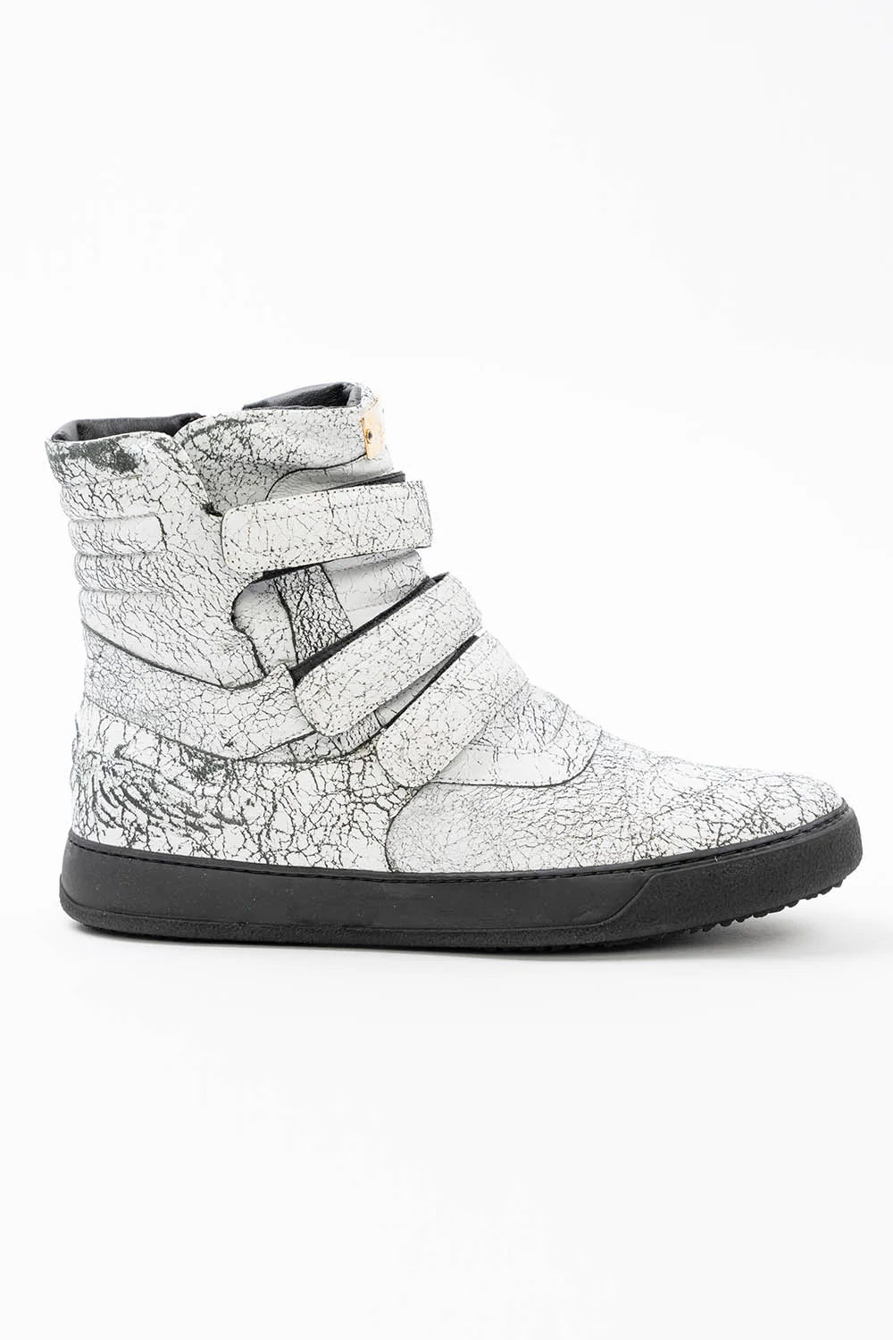 MENS HIGH TOP VELCRO  SHOES IN CRACKLED WHITE - Image 4