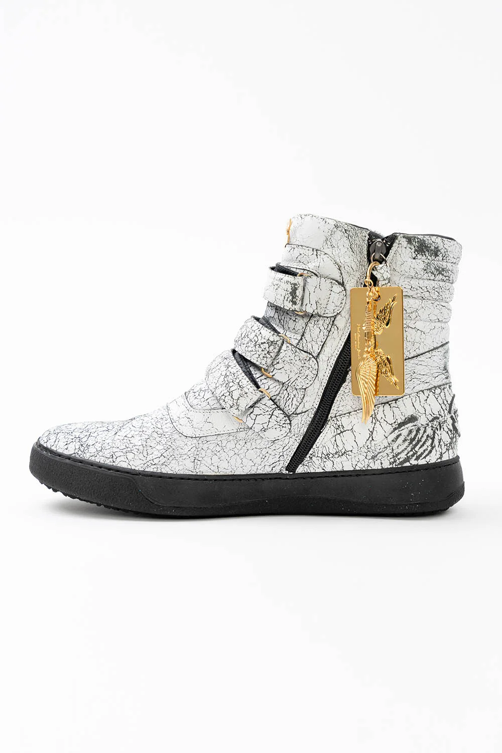 MENS HIGH TOP VELCRO  SHOES IN CRACKLED WHITE - Image 5