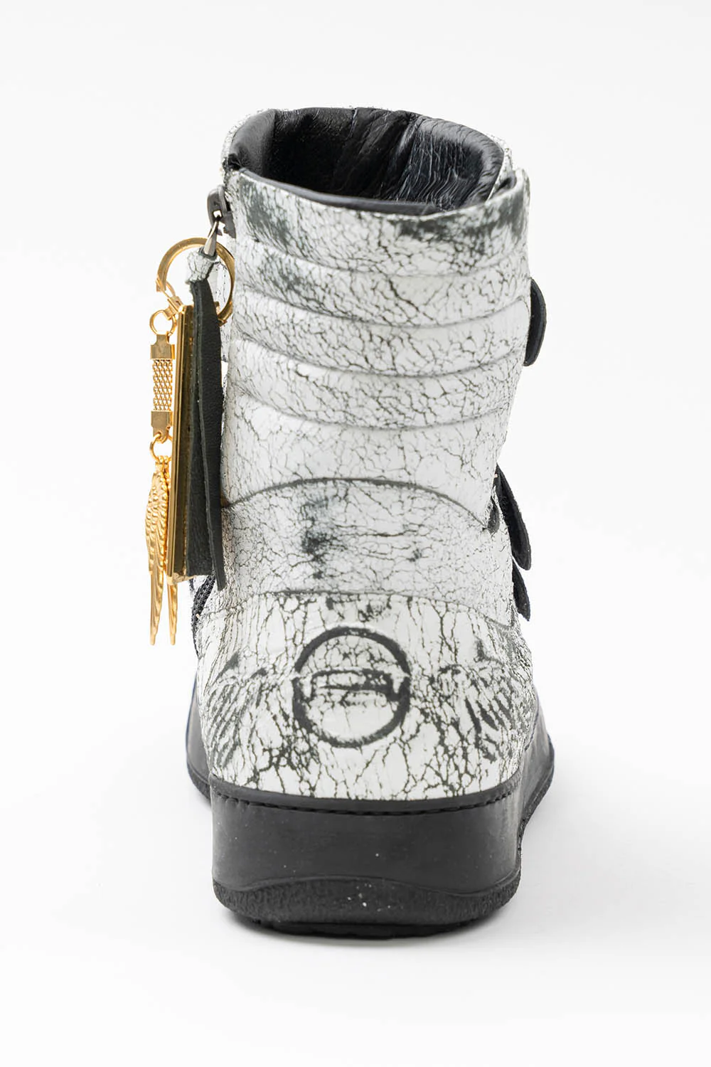 MENS HIGH TOP VELCRO  SHOES IN CRACKLED WHITE - Image 6