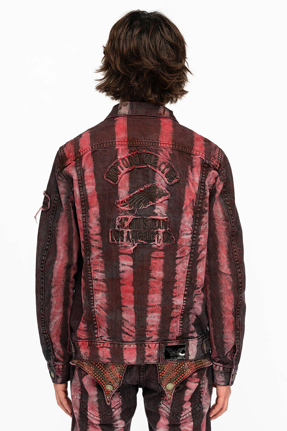 MENS DENIM JACKET IN PRISONER RED WASH - Image 2