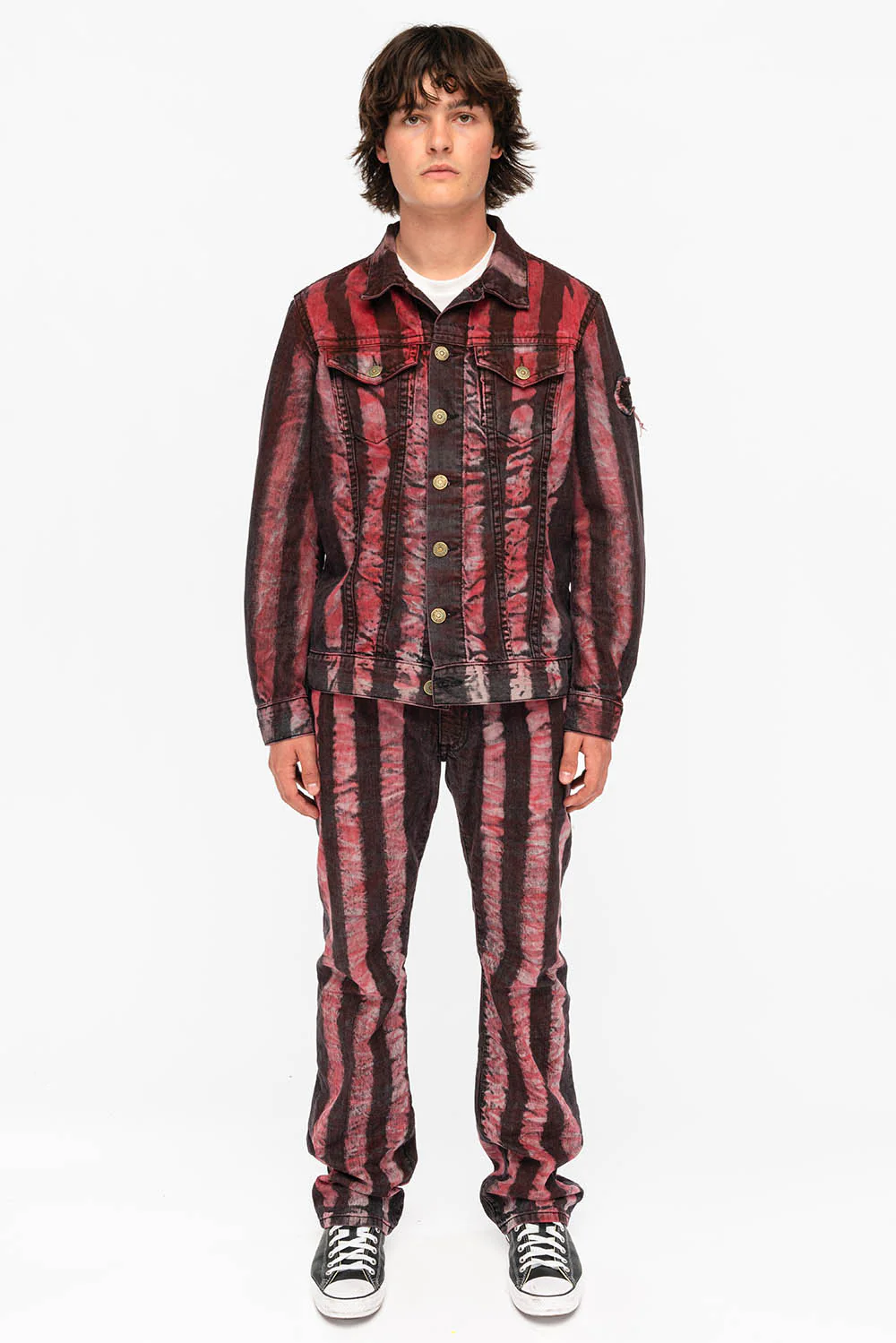 MENS DENIM JACKET IN PRISONER RED WASH - Image 3